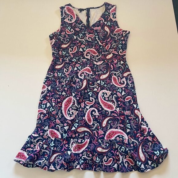 Talbots Dress Ruffle Sleeveless Cotton Paisley Colorful Spring Beach Travel Pink - Picture 7 of 7